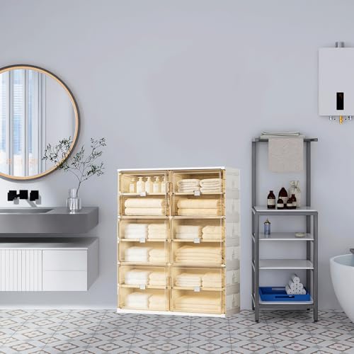 Image of 24 Pairs Shoes Storage Cabinet of 3-Step Fast Installation,Plastic Shoe Box with Clear Magnetic Door for Display, Shoe Organizer for Sneaker, Sandals, Heels (2 Row, 6 Tier)