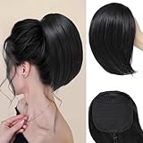 AFNOTE Short Drawstring Ponytail Extension 10 Inch Straight Hair Bun Fake Ponytails Hair Extensions Natural Synthetic Pony Tails Hair Pieces for Women-Black 1B#
