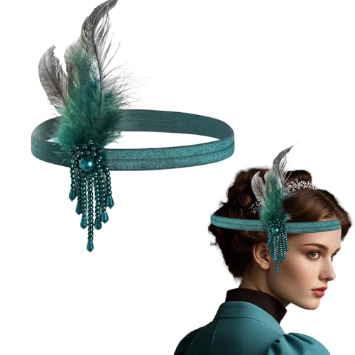 Yphzmtz 1920er Feder Stirnband, Kopfbedeckung Flapper-Stirnband Mode Bling Strass Haarschmuck für Frauen Mädchen Abschlussball...
