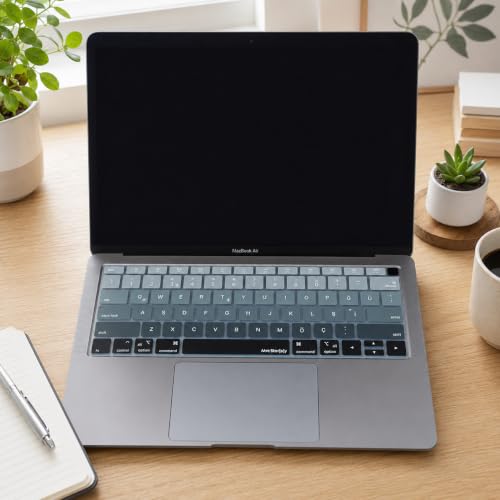 Türkçe Q Klavye Koruyucu MacBook Air 13 A1932 A2179 A2337 M1 Uyumlu, US Amerikan Düz Enter Ansı, Türkçe Baskılı Silikon Keyboard Cover Siyah Gri