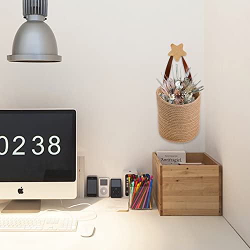 Youeon Set Of 2 Jute Hanging Basket 7.8" X 6.7", Wall Hanging Planter Baskets, Jute Woven Hanging Storage Baskets, Small Woven Baskets For Sunglasses Wallet Keys Flower Plants Towels Toys #TOP5