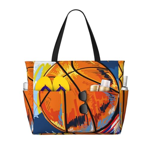 Sac de plage sac à bandoulière pour femme au motif basket-ball coloré