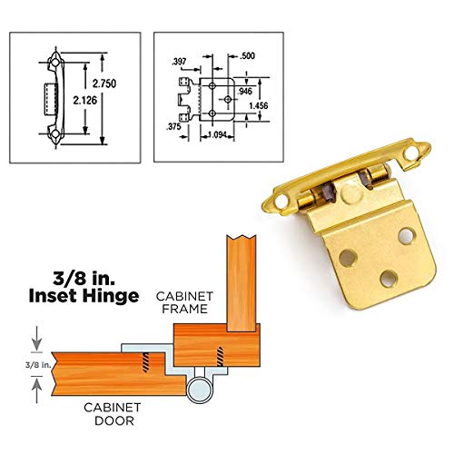 Goldenwarm Kitchen Cabinet Hinges Gold Cabinet Door Hinges For Cupboard 3/8" Inset Cabinet Hinges Self Closing Hinges For Bathroom Cabinet Hardware Corner Cabinet Hardware 15 Pairs #TOP1
