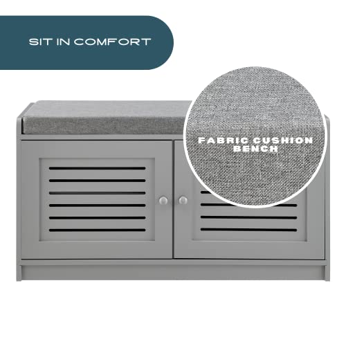 Sturdis Shoe Storage Bench Gray - Cushion Seat - Adjustable Shelves - Soft-Close Hinges - For Comfort & Style, Perfect For Entryway First Impression! (Gray) #TOP4
