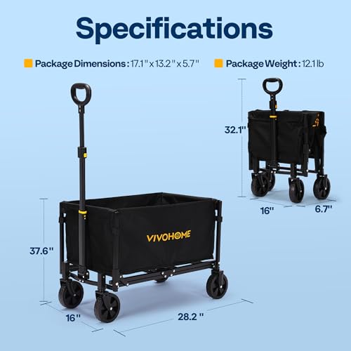 VIVOHOME Collapsible Wagon Cart Lightweight Portable Folding Utility Wagons with All-Terrain Wheels for Grocery Sports Garden Shopping Camping by VIVOHOME - Image 7