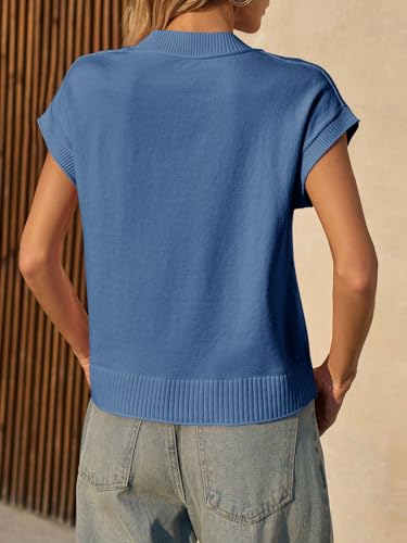 Image of Saodimallsu Womens Cap Short Sleeve Sweater Vest Summer Casual Crew Neck Loose Knit Lightweight Pullover Tank Tops