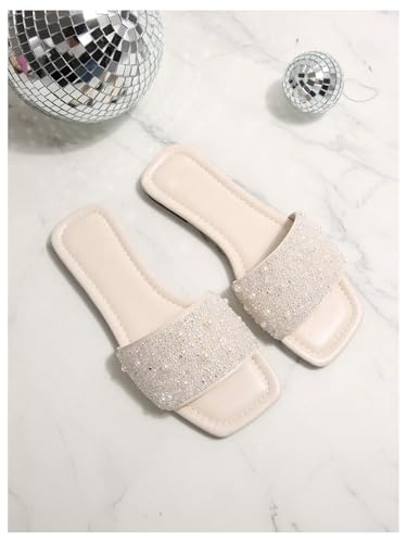 Image of GORGLITTER Women's Sparkly Jeweled Flat Sandals Dressy Open Toe Glitter Shiny Slippers Slip-on Shoes