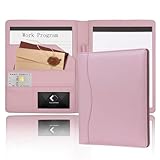 Leather Portfolio Binder 5 x 8, Mini Soft Leather Padfolio A5 Business Binder Legal Writing Pad Junior Size Document Organizer for Present Gift Kid Men Women Pink