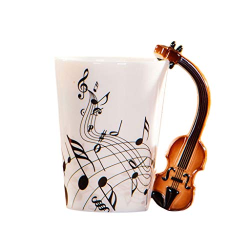 YTtkku Taza de agua para café, leche, cerámica, violín, café, leche, con asa, para músico violinista, con tapa, sin asa