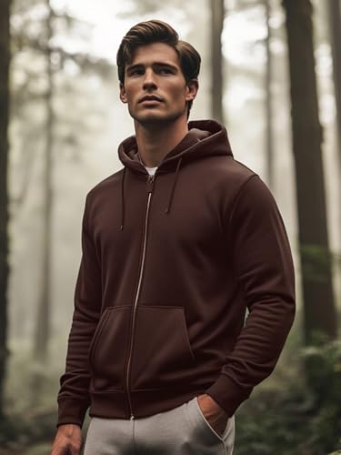 Image of Nobero Classic Zipper Hoodie for Men | Zip Up Hoodies for Men | Regular Fit | Full Zip Closure | Drawstring Hood | Zipped Hooded Sweatshirt | Cotton Rich Zipper Fleece Hoodie