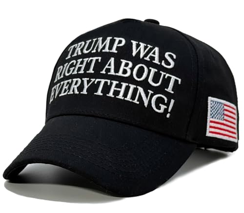 Jixrenda Black Baseball Cap Dad Trucker Hat Embroidered with Trump was Right About Everything 45-47 and Colored USA Flag Adjustable Strap Closure