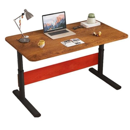 GUANGBY パソコンデスク 昇降式デスク 多機能コンピュータテーブル 高さ調整 テーブル 組み立て簡単 一枚板 レバー式 昇降可能な 勉強、ホームオフィス、リモートオフィス、一人暮らしに最適 人間工学 手動式(茶色と黒,100x50x65cm)
