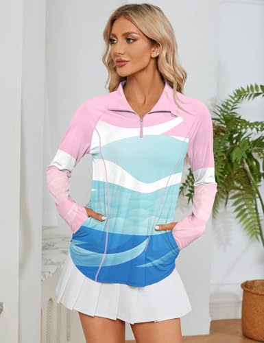Image of LOMON Women Long Sleeve Shirts Sun Protection 1 /4 Zip Summer Quick Dry Hiking Shirts Quarter Zip Pullover for Women