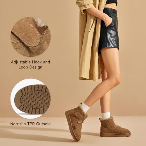 BEAU TODAY Women's Snow Boots, Platform Winter Mini Boots for Women, Genuine Suede Warm Faux Fur Lined Slip-0n Ankle Boots Comfortable Anti-slip Outdoor Short Booties4