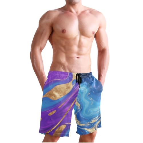 Short de bain élastique pour homme bleu et doré long de 22,9 cm - 4