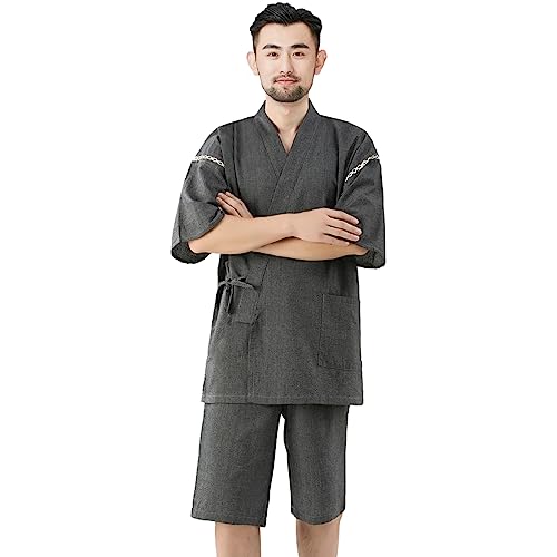 Poweforest メンズ甚平 綿100% ブラックストライプ M