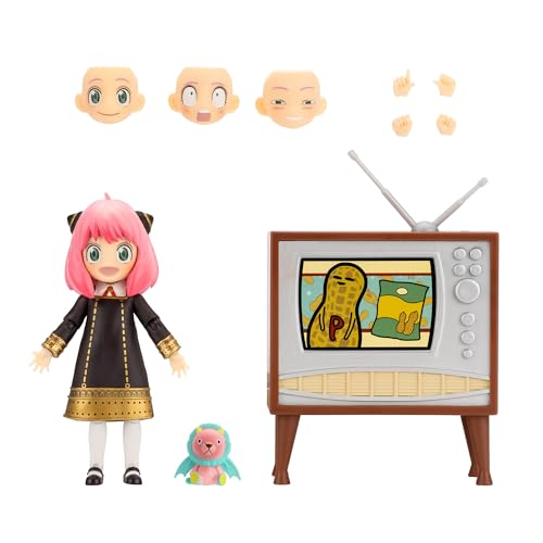 Total Anime Anya Forger de Figurine proportionnée de 16,5 cm avec Visages interchangeables, Mains permutables, Ours en Peluche et Poste de télévision