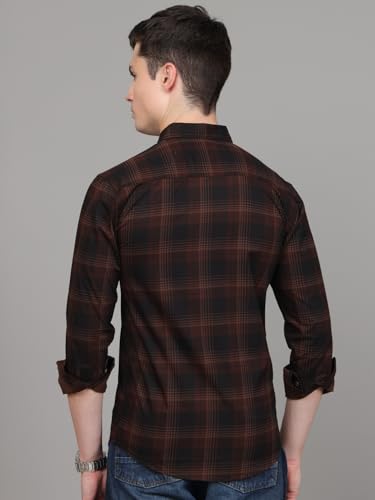 Image of Majestic Man Stylish Slim Fit Cotton Spread Collar Checked Casual Shirt