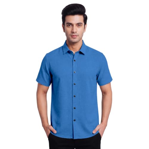 Image of TOPLOT Men's Casual Short Sleeve Button Down Shirt | Lightweight Breathable Textured Linen Formal Shirt | Summer Beach Vacation Relaxed Fit Man Shirts (5260)