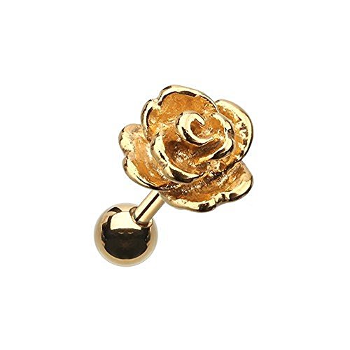 Vintage Steel Rose Cartilage Tragus Earring 316L Surgical Steel