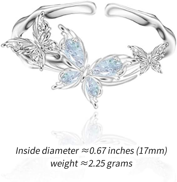 Fashionable personalized butterfly ring clear light blue opening adjustable ring Ladies' temperament accessories exquisite butterfly accessories M3241 - Image 5