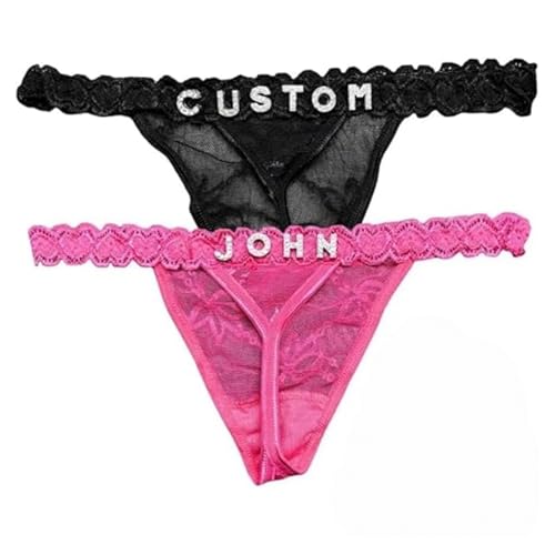 AICHENG 2-Pack Personalized Thongs with Names, Custom Name Thong, Diy Gold Rhinestone Shiny Letters Name, Customize Your Fashion Logo, The Letters Are Hand Sewn, Very Strong And Not Easy To Fall Off