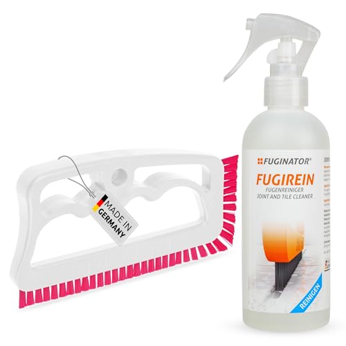 Fuginator | Fugenbürste weiß/pink inkl. Fugenreiniger 250 ml - Fugenreinigungsset - Bürste zur Fugenreinigung in Bad Küche und Haushalt