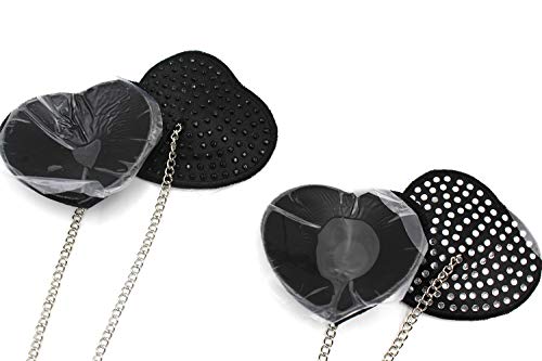 Amamcy 2 Pairs Sparkle Rhinestone Sexy Nipple Cover With Metal Chain Reusable Self-Adhesive Breast Pasties For Women Lady Honeymoon Black #TOP2