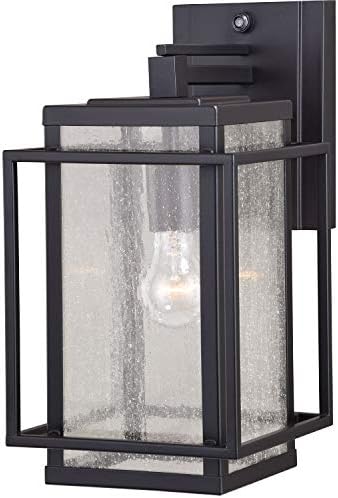 VAXCEL Hyde Park 14 in. H 1-Light Espresso Bronze Dusk to Dawn Sensor Mission Outdoor Wall Sconce, Durable Steel, Clear Seeded Glass Shade, LED Compatible for Exterior Porch Patio Front Door or Garage