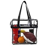 Deluxe Clear Tote Bag w/Zipper, NFL Stadium Approved Security Bag, 12x12x6, Clear Vinyl, Shoulder Straps, Heavy Duty (Black)