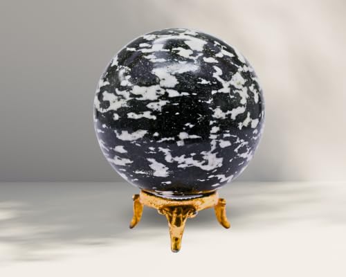 Image of Certified Black & White Tourmaline Crystal Ball for Meditation - Premium Crystal Vastu Items for Home and Feng Shui Items for Good Luck - Ideal for Pooja Supplies and Spiritual Practices (2.5 inch Inch)