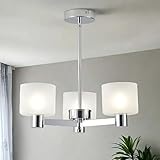 HARPER LIVING 3 Lights Chandeliers Ceiling Light, Chrome Semi Flush Ceiling Lamp with Sanded Glass Shades, 3xG9 Modern Ceiling Lighting for Living Room Bedroom Kitchen Hallway Dining Room