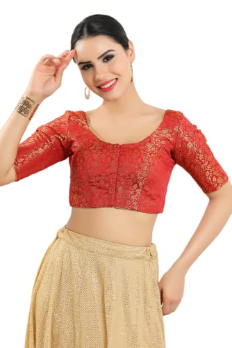Image of Vamas Women's Brocade & Georgette Padded Self Design Half Sleeve Readymade Saree Blouse (X-1126.ELB)