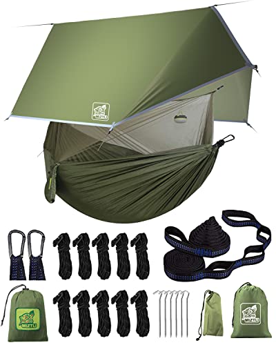 Miztli Camping Hammock with Net, Rain Fly & Tree Straps