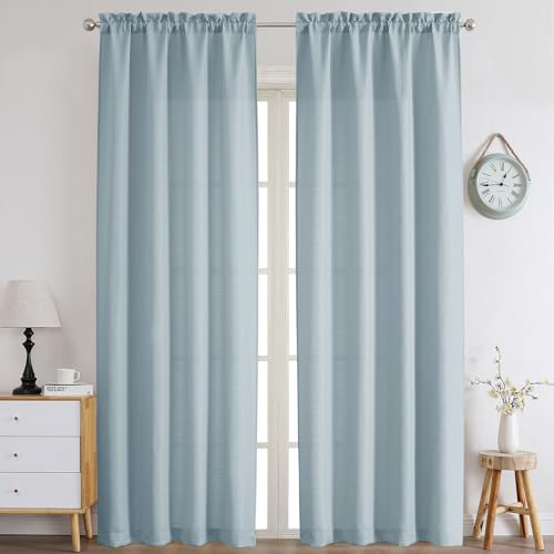 Chyhomenyc Bennet Aqua with Greenish Tone Curtains 96 Inches Long 2 Panels, Light Filtering Faux Linen Textured Airy Soft Privacy Farmhouse Curtain Drapes for Living Room Bedroom, Each 40" Wx96 L