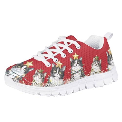 Forchrinse Christmas Sneakers for Girls Boys Lightweight Lace-Up Walking Shoes Casual Running Shoes with Non-Slip Sole