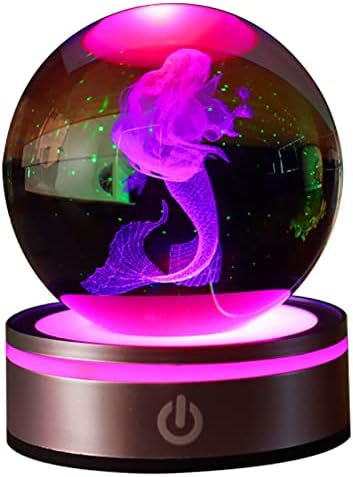 MORICERE 3D Night Light for Kids, Mermaid Lamp, Crystal Ball with LED Colorful Lighting Touch Base, Kids Bedroom Decor as Christmas Holiday Birthday Gifts for Boys Girls