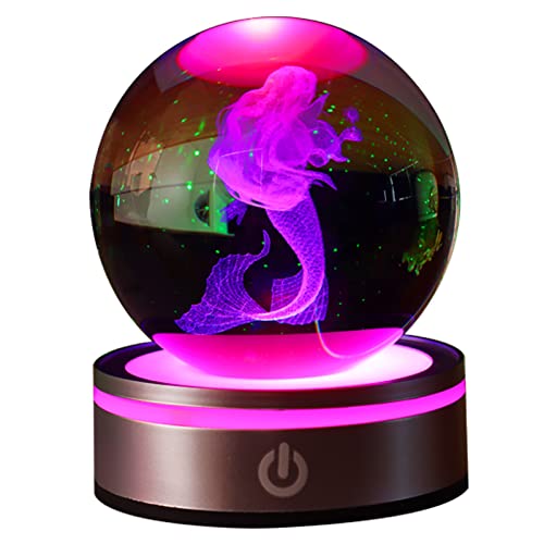 Moricere 3D Night Light For Kids, Mermaid Lamp, Crystal Ball With Led Colorful Lighting Touch Base, Kids Bedroom Decor As Christmas Holiday Birthday Gifts For Boys Girls #TOP28