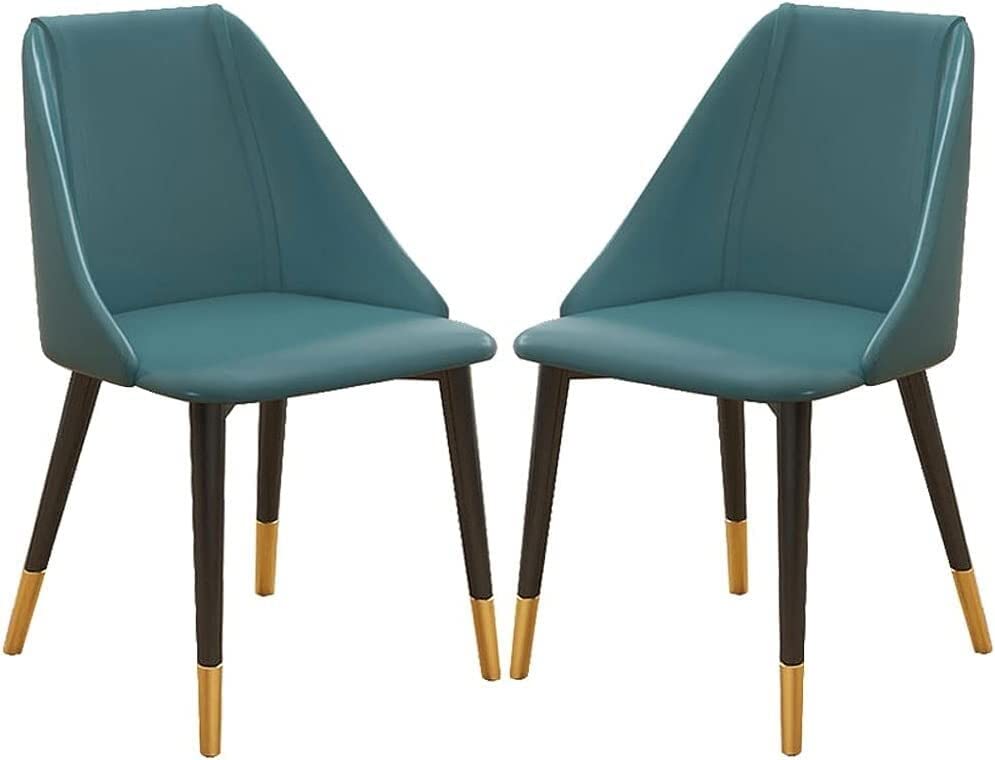 SJIALEN Modern Kitchen Dining Chairs Set of 2, for Office Lounge Bedroom Carbon Steel Legs PU Leather High Back Padded Soft Seat Kitchen Chair (Color : Blue, Size : 48x42x85cm)