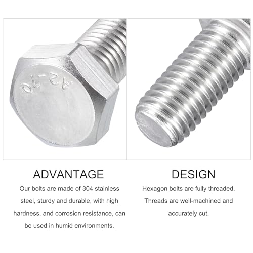 Image of METALLIXITY Hex Bolts (M14-2x30mm) 2Pcs, 304 Stainless Steel Coarse Fully Threaded Hex Head Screw Bolt Machine Screws - for Furniture Repair, Silver