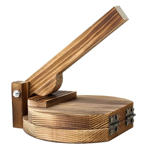 Pressa per tortilla in legno Pressa per tortilla carbonizzata rotonda da 6 pollici con cerniera liscia Accessori da cucina efficienti e salva-lavoro in legno.