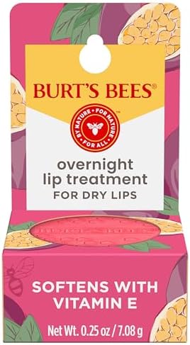 Burt's Bees Overnight Lip Sleeping Mask, 0.25 oz - Moisturizing, Hydrating, Exfoliating, Reduces Fine Lines, Ceramide Infused, Passionfruit Scent