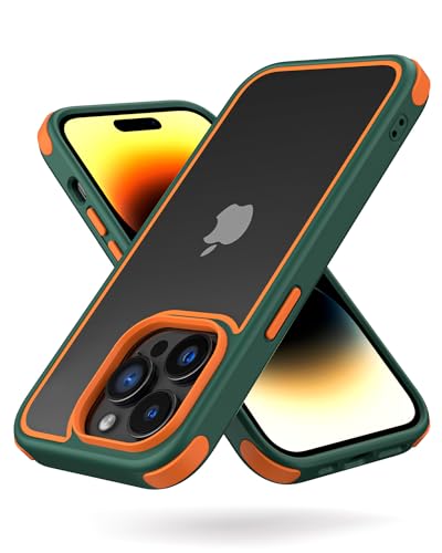 MobNano Funda iPhone 14 Pro Antigolpes Transparente Capa Silicona Bumper Case para iPhone 14 Pro 360 Grados Completa Protectora Funda - Verde/Naranja
