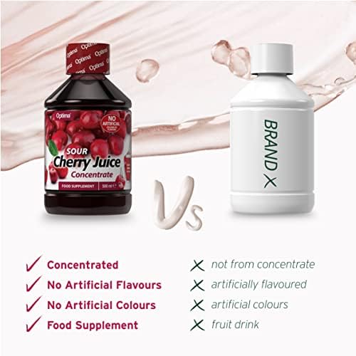 Sour Cherry Juice Concentrate, Natural, Vegan, No Artificial Flavours or Colours, Food Supplement, 500ml, Optima