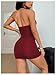 Floerns Women's Deep V Neck Halter Mini Dress Ruched Sleeveless Bodycon Club Going Out Dresses Burgundy Petite-L
