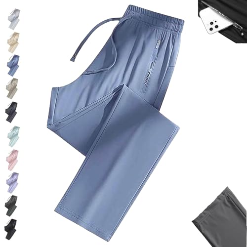 Nallywear Stretch Pants, Cooling Ultra Soft Perfect Drape Casual Pants, Pull on Ice Silk Comfort Everyday for Women Men(Mist Blue,Medium_Straight)