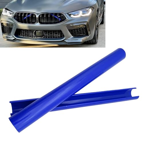 Image of 2PCS Car Grill Inserts Trims, Waterproof & Heat-resistant Vehicle Water Tank Exterior Trim, Personality Hood Grille Strips, Compatible with BMW V Brace Covers 1 2 3 4 5 6 7 Series (Blue)