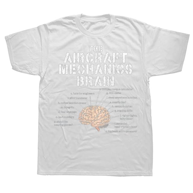 GenericShirts - Aircraft Mechanics Brain Aviation Gift T Shirts Graphic Streetwear Short Sleeve Birthday Summer Style T-shirt Mens Clothing (WHITE XL)