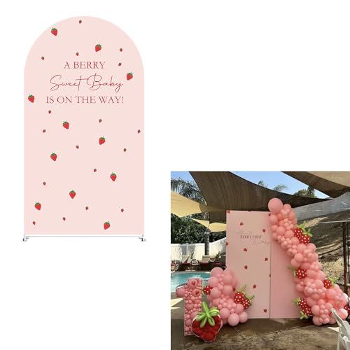 ittsmnt A Berry Sweet Baby is On The Way Arch Backdrop Cover Pink Strawberry Birthday Party Decorations Arch Stand Covers Baby Shower Fiesta Parties(4x7.2ft Cover,3892) by ittsmnt - Used condition - US$30.63