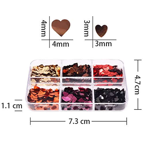 6 Grids 3D Heart Nail Glitter Sequins Valentine's Day Nail Art Stickers Love Nail Decals Holographic Laser Heart Nail Designs Red Gold Nail Glitter Flakes Shiny Heart Glitter Nail Art Decoration #TOP5